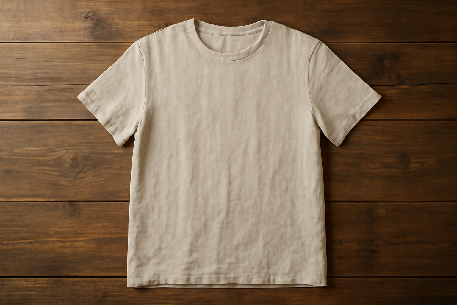 t-shirt en lin posé sur table en bois