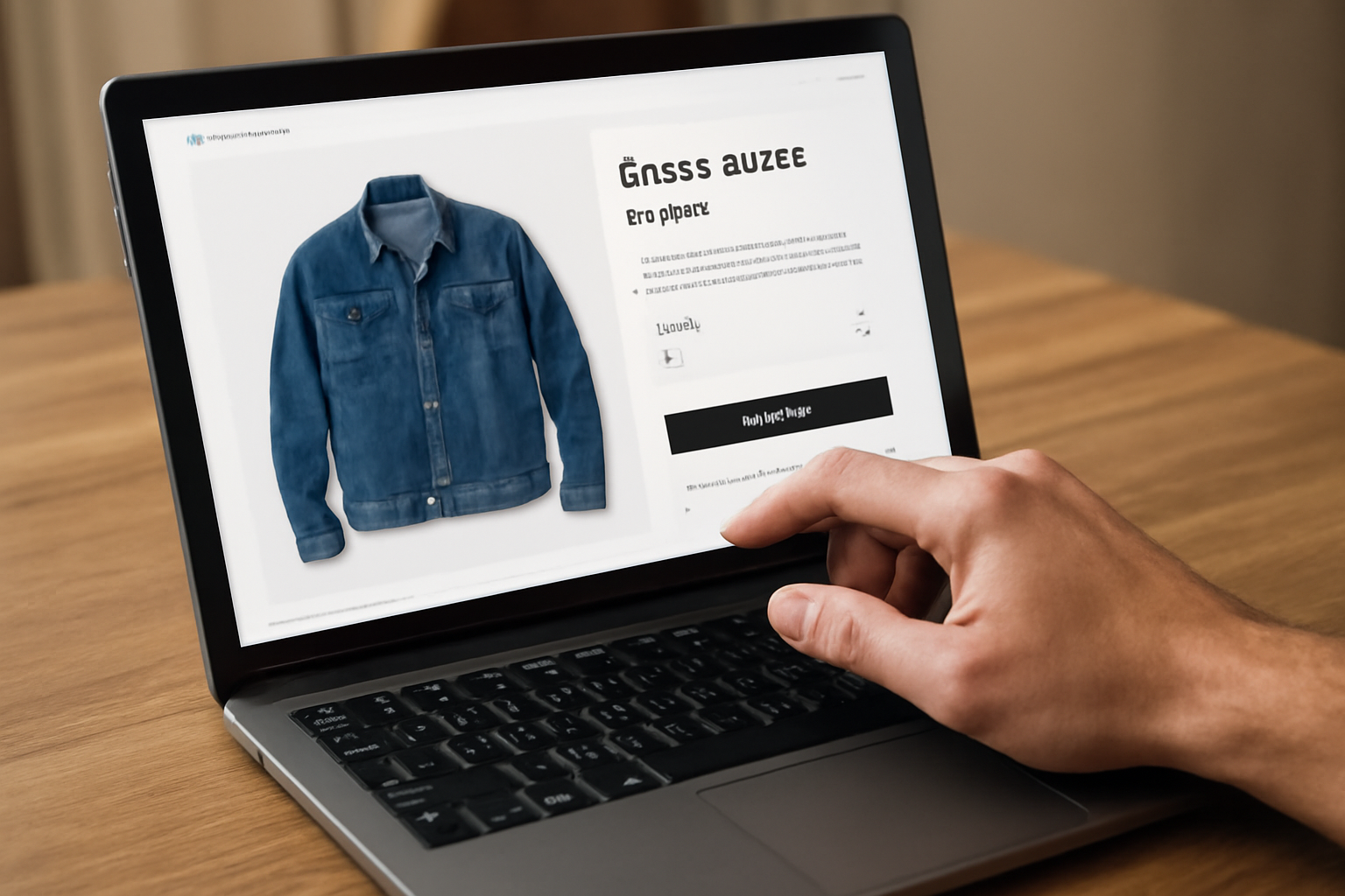 tendancemagasin-details-fiche-produit-pull main parcourant fiche produit sur ecran