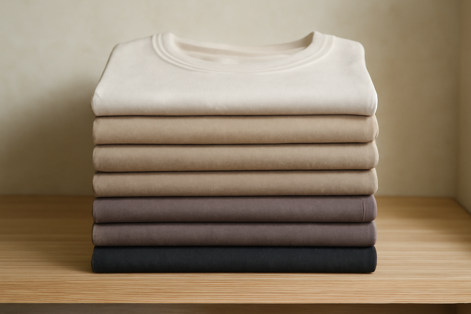 pile de t-shirts neutres sur étagère