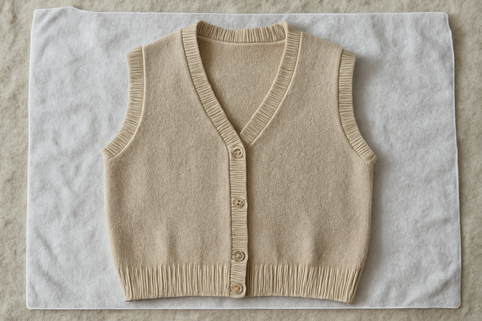 gilet etalé sur serviette apres lavage
