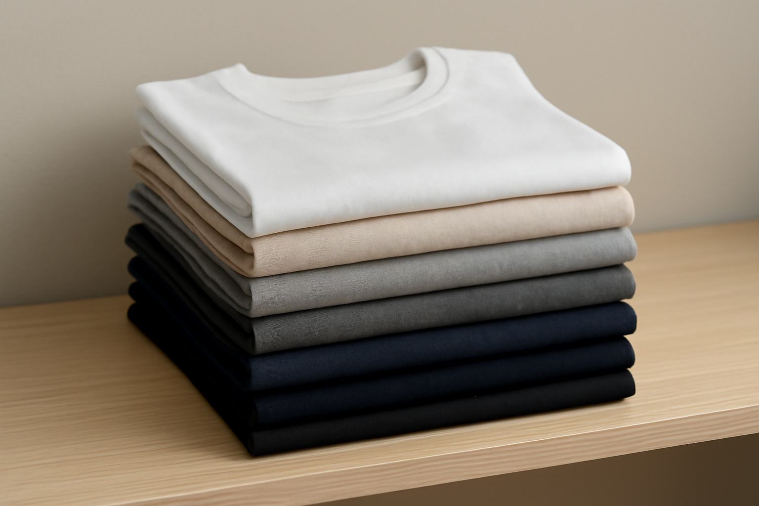 tendancemagasin-guess-benetton-basiques-budget pile de t-shirts basiques sur étagère