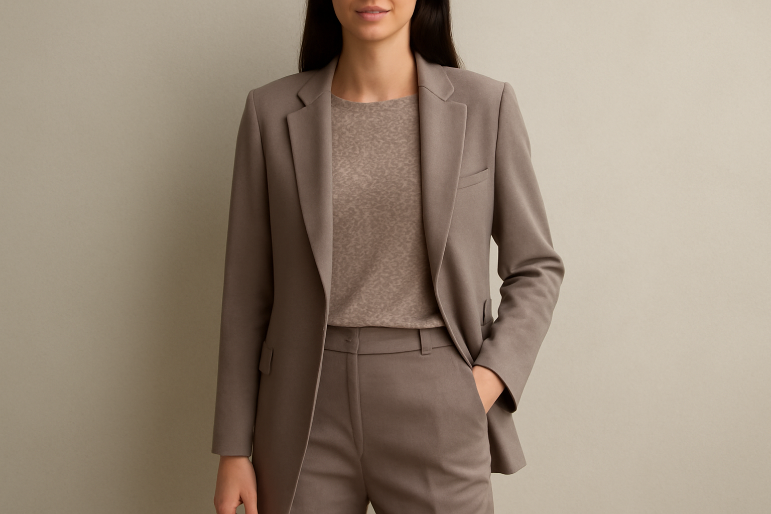 tenue monochrome rehaussée par un imprimé discret