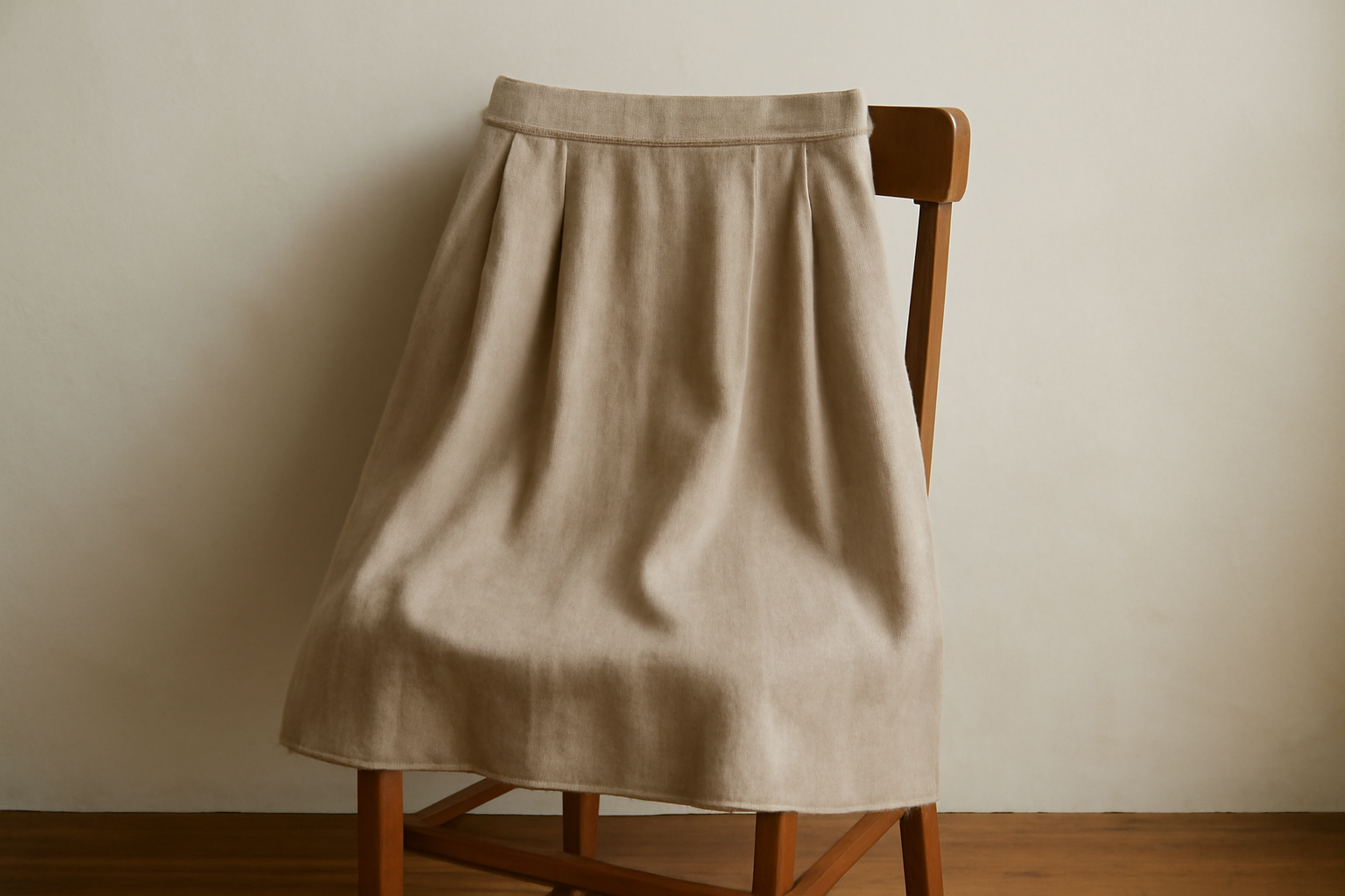 tendancemagasin-jupe-midi-pour-rendez-vous jupe midi posée sur chaise en bois
