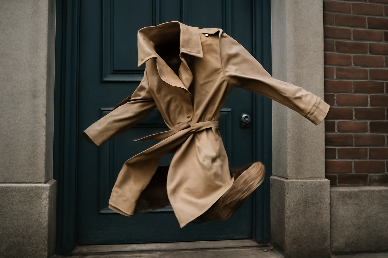 tendancemagasin-laine-synthetique-trajets-quotidiens manteau secoué devant porte d'entrée urbaine
