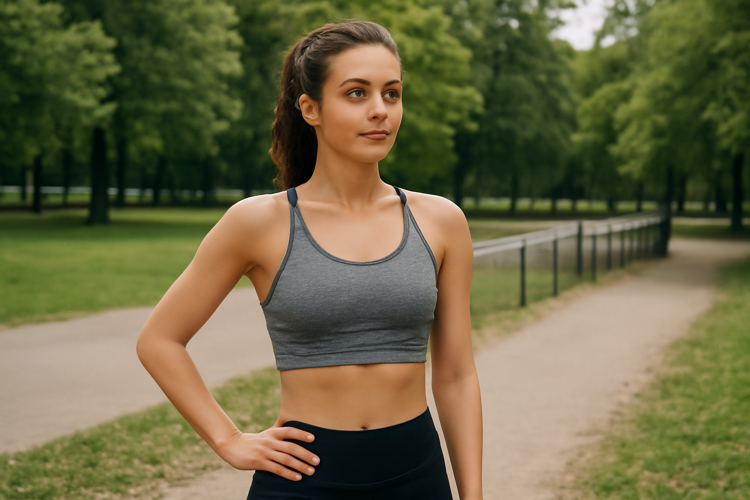 femme en tenue de sport près d'un parc