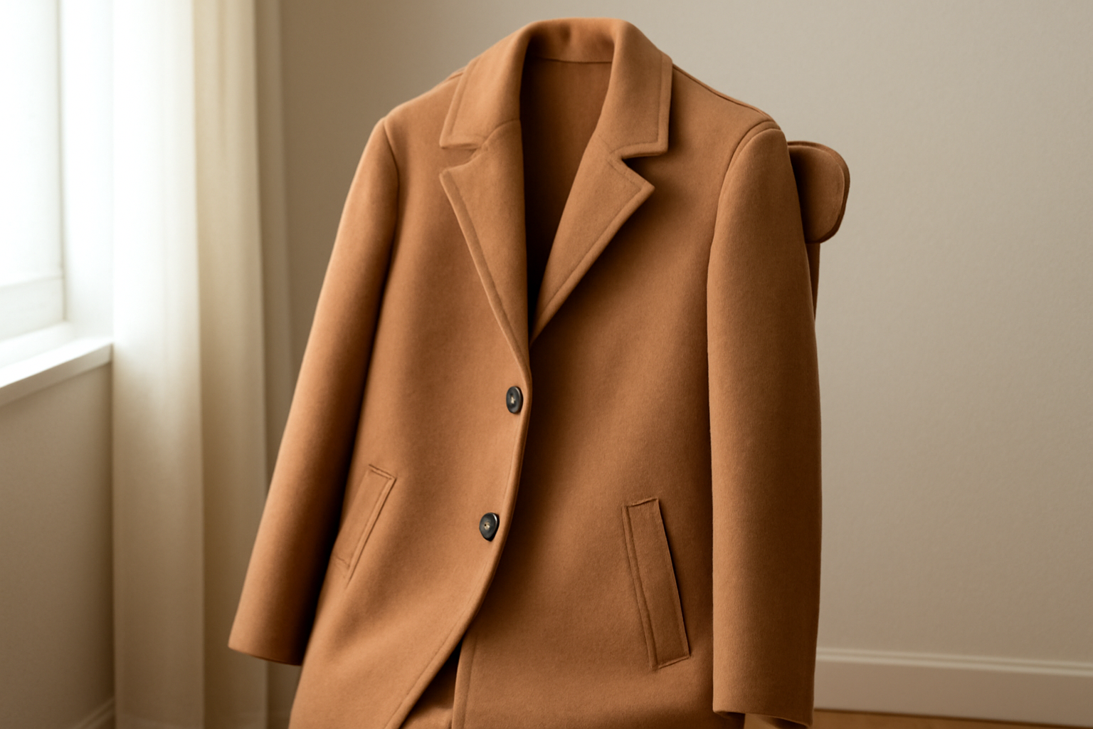 tendancemagasin-manteau-neuf-trop-ample manteau neuf posé sur dossier de chaise