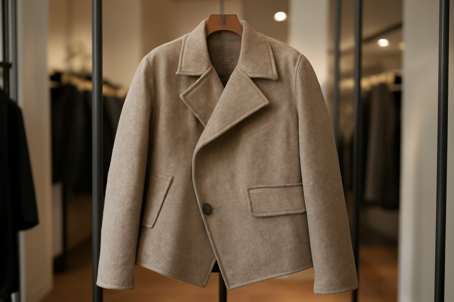 tendancemagasin-martine-rose-investissement veste aux détails asymétriques suspendue en boutique