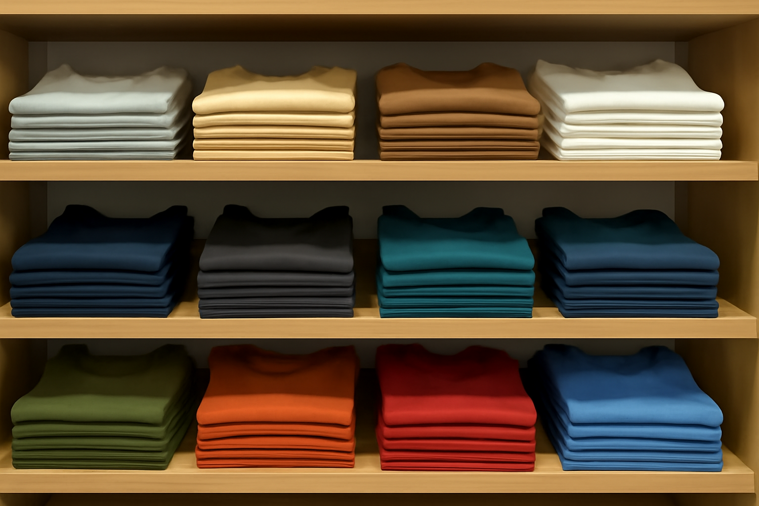 tendancemagasin-muji-monoprix-basiques rayons de t-shirts pliés en magasin