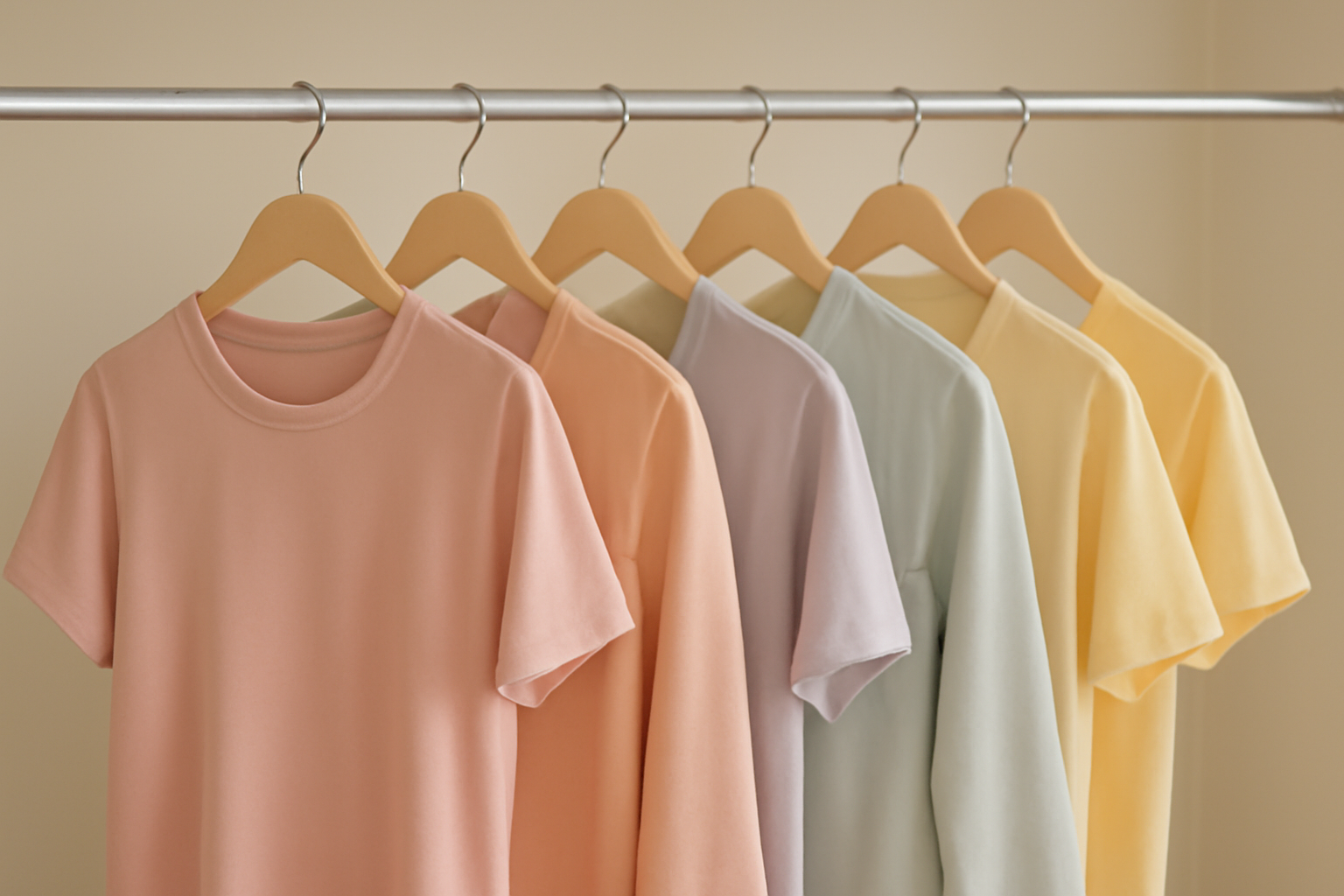 vêtements pastel suspendus sur une tringle