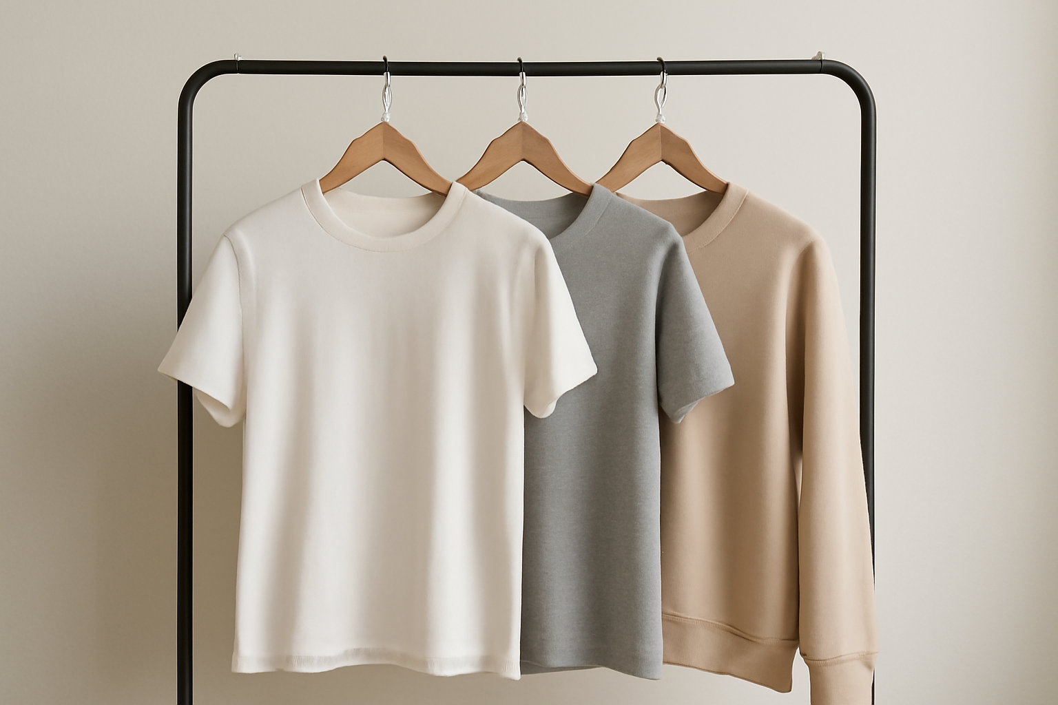 basics suspendus sur un porte-manteau minimal
