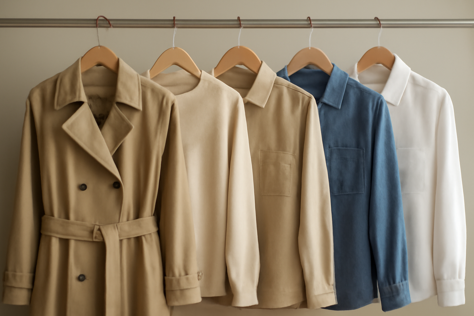 tendancemagasin-planifier-cinq-tenues-semaine cinq tenues alignées sur cintres prêts