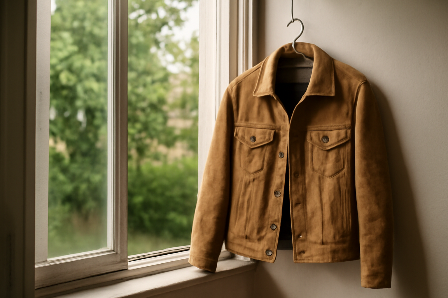 tendancemagasin-pourquoi-vestes-froissent-rapidement veste pendue près d'une fenêtre ouverte