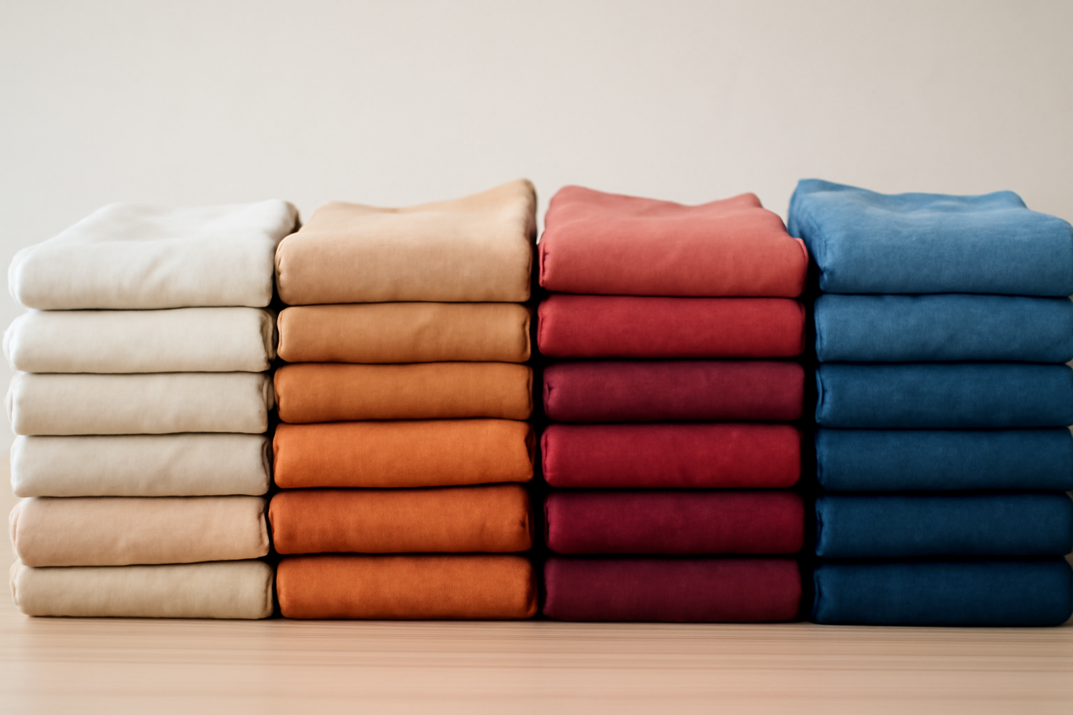 tendancemagasin-rafraichir-dressing-sans-tout piles de vêtements triées par couleur