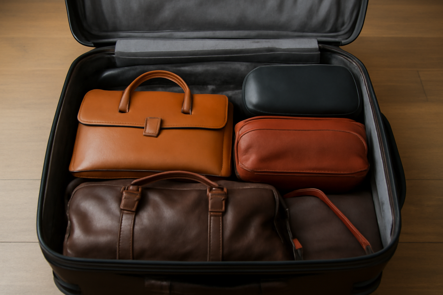 tendancemagasin-sacs-deformement-en-voyage sacs empilés dans une valise ouverte