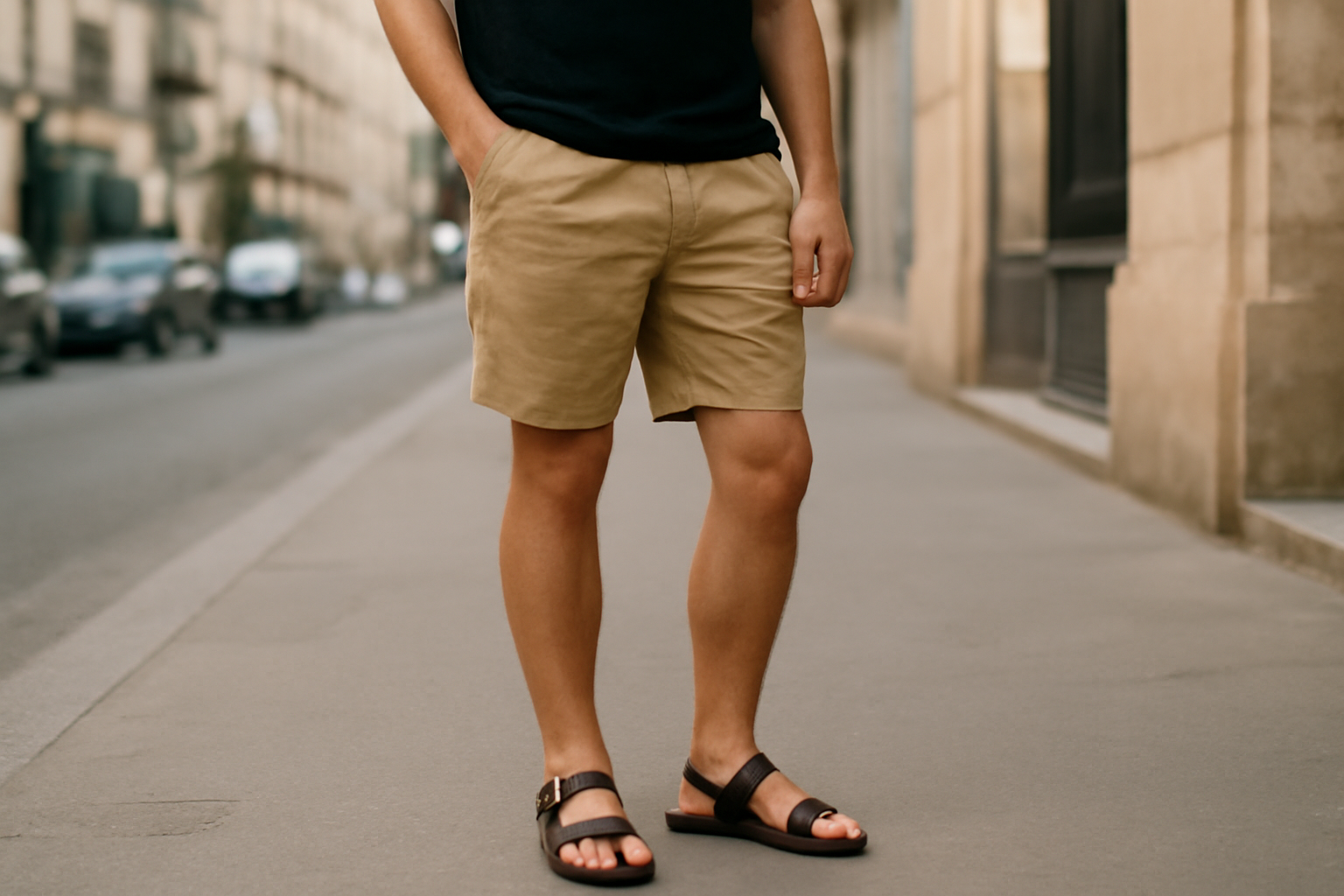 short porté avec sandales en ville