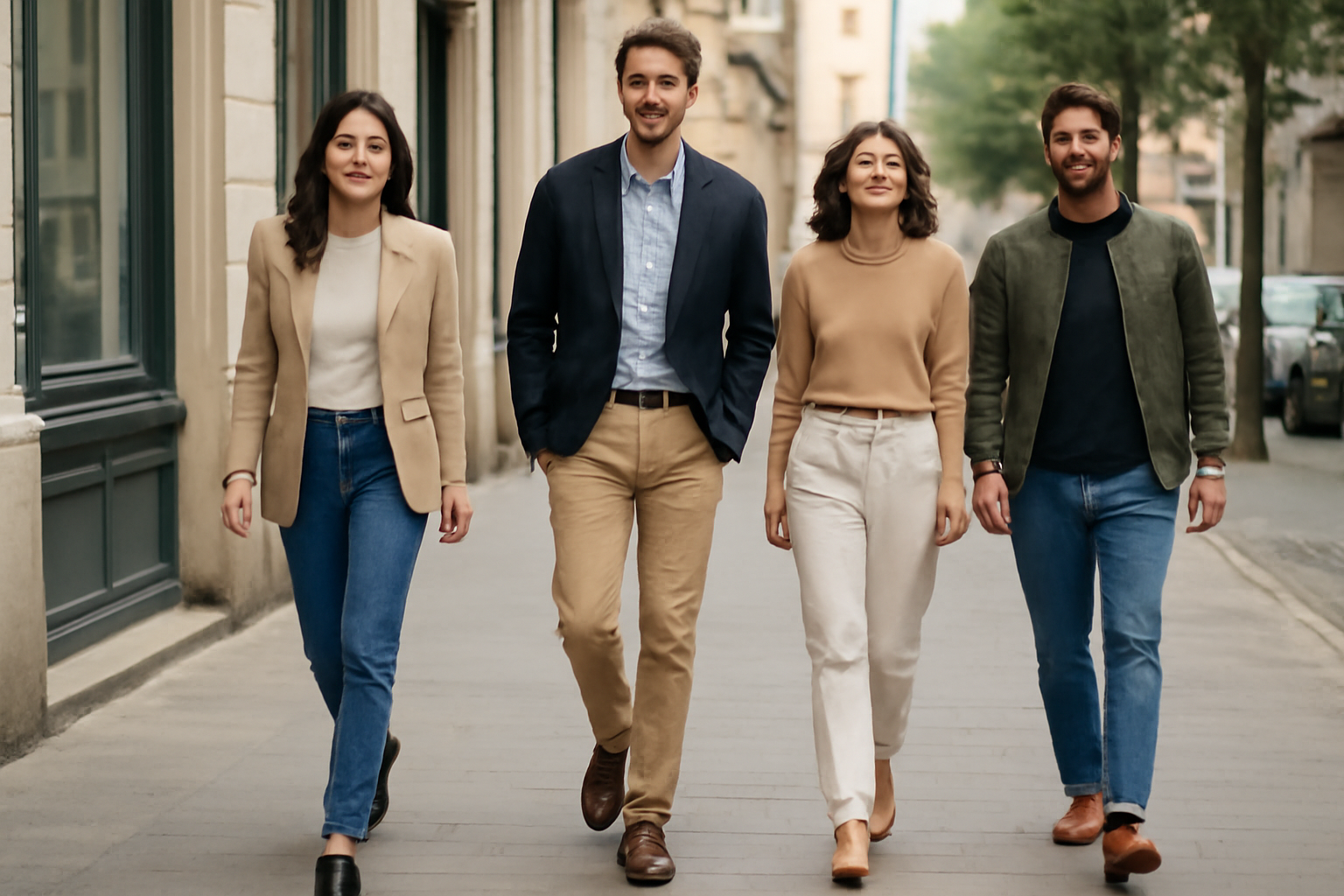 personnes marcheant en tenues casual-chic en rue