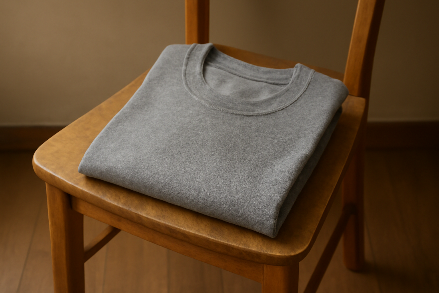 tendancemagasin-t-shirts-se-detendent t-shirt plié sur une chaise en bois