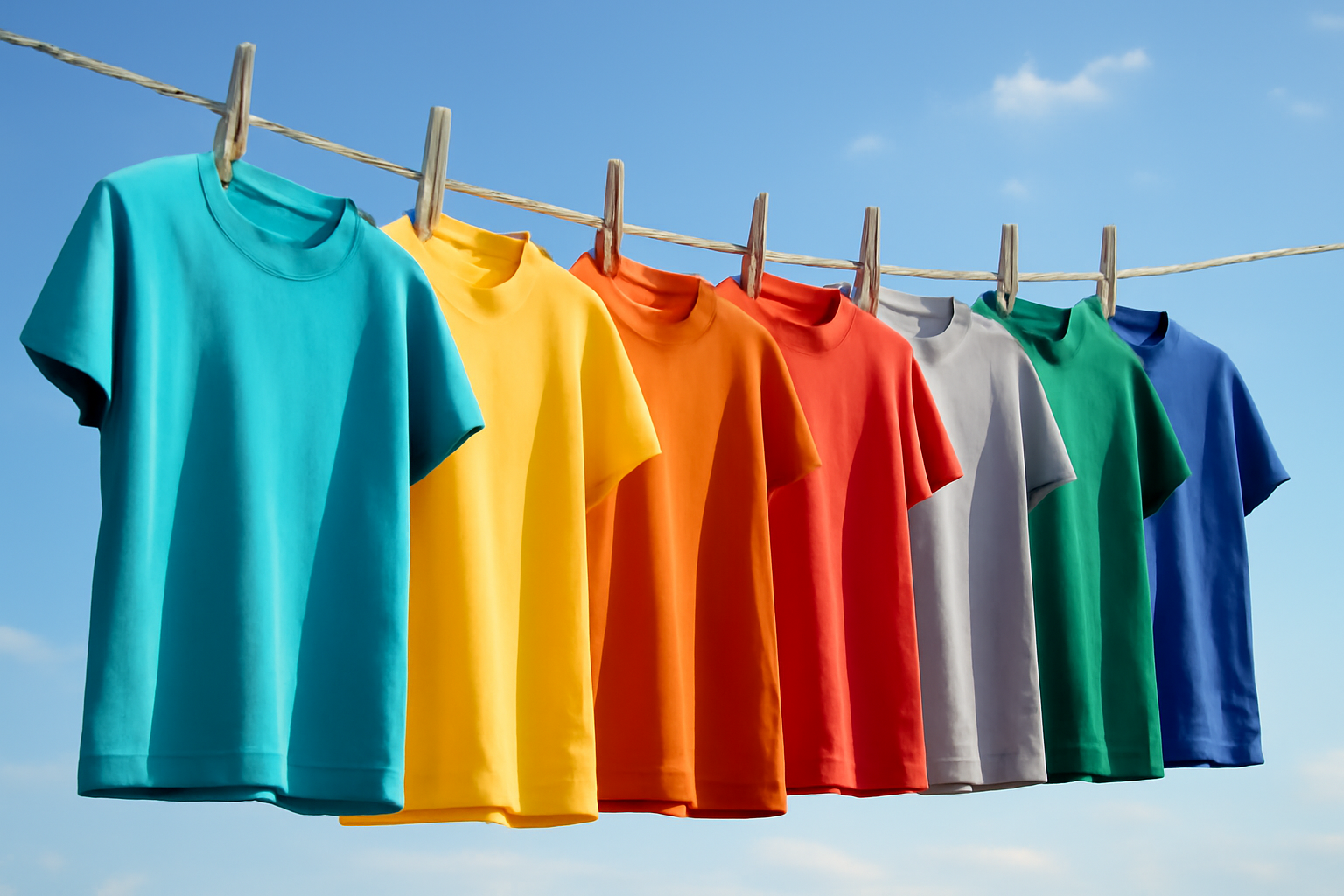 tendancemagasin-teintures-decoloration-tshirts t-shirts colorés suspendus au soleil