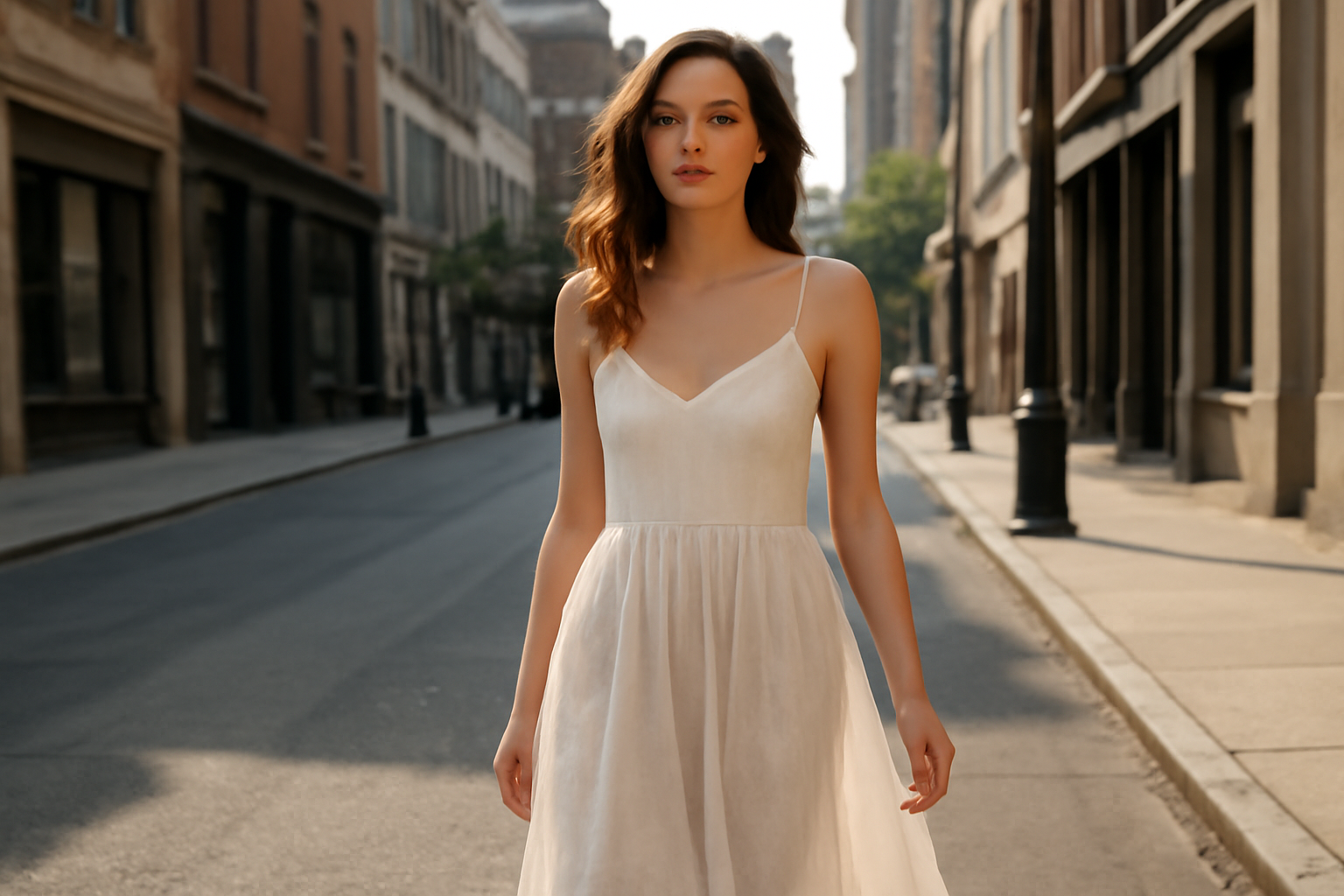 tendancemagasin-tenue-canicule-urbaine femme en robe légère dans rue urbaine