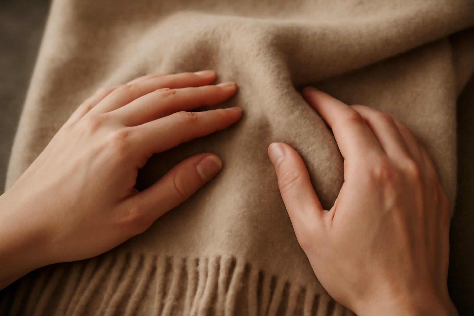 tendancemagasin-tissage-echarpe-anti-grattage mains touchant une écharpe en laine douce