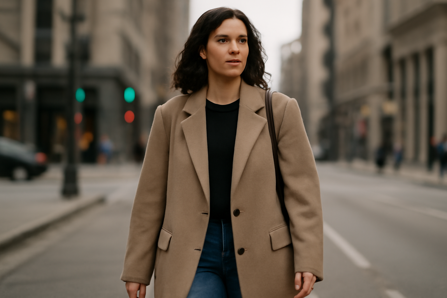 tendancemagasin-vestes-oversize-decontracte femme en veste ample marchant en ville