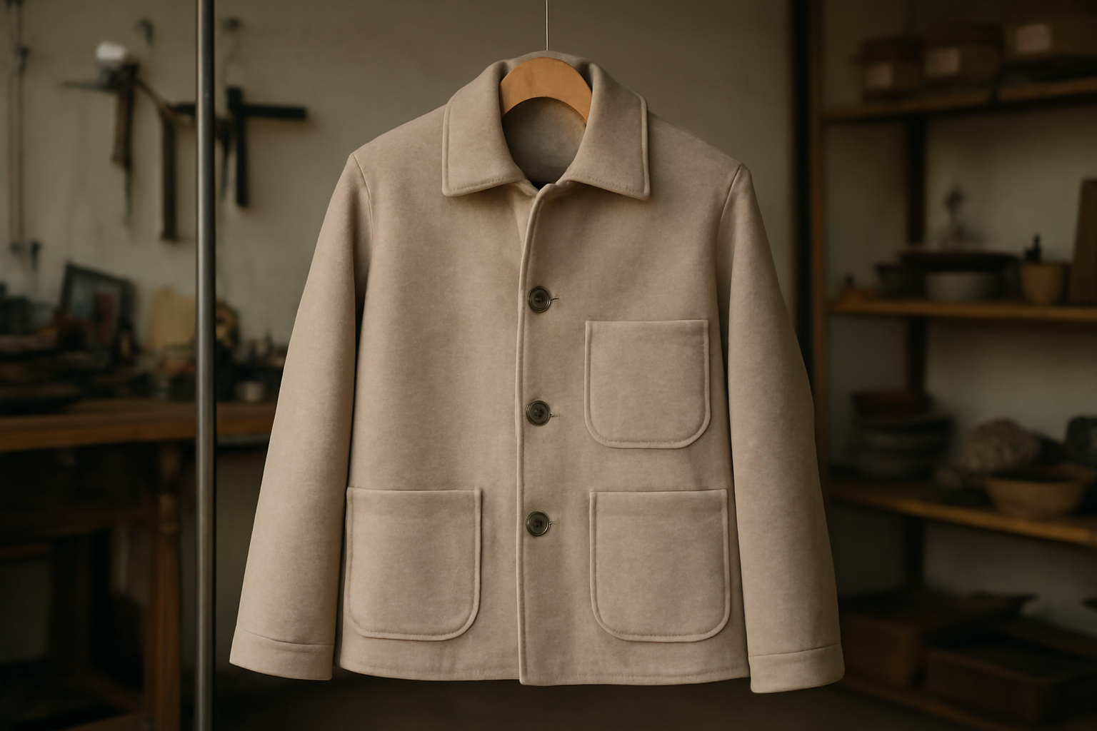 veste posée sur cintre dans atelier