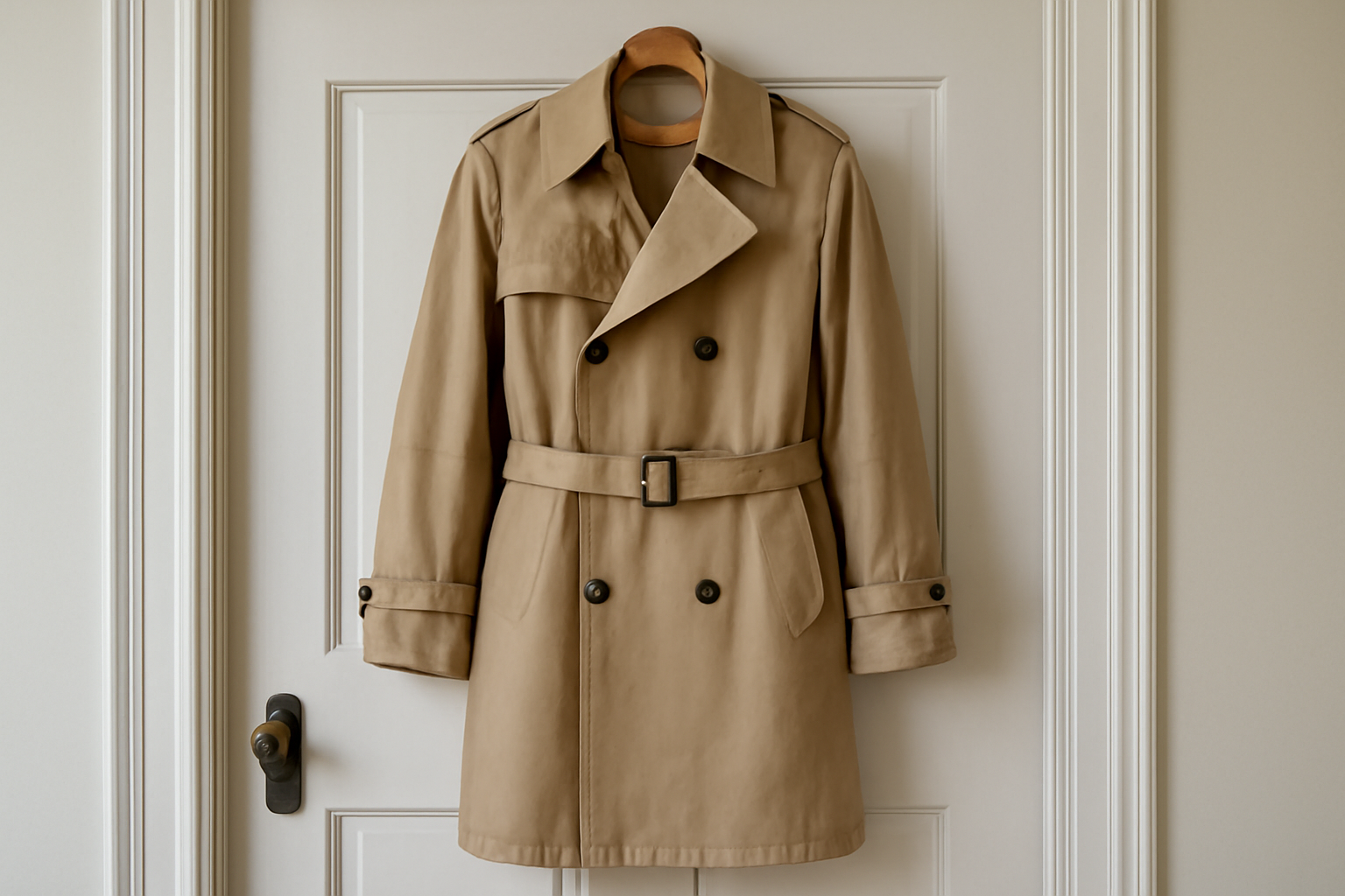 tendancemagasin-celine-trench-intemporel trench classique accroché sur une porte