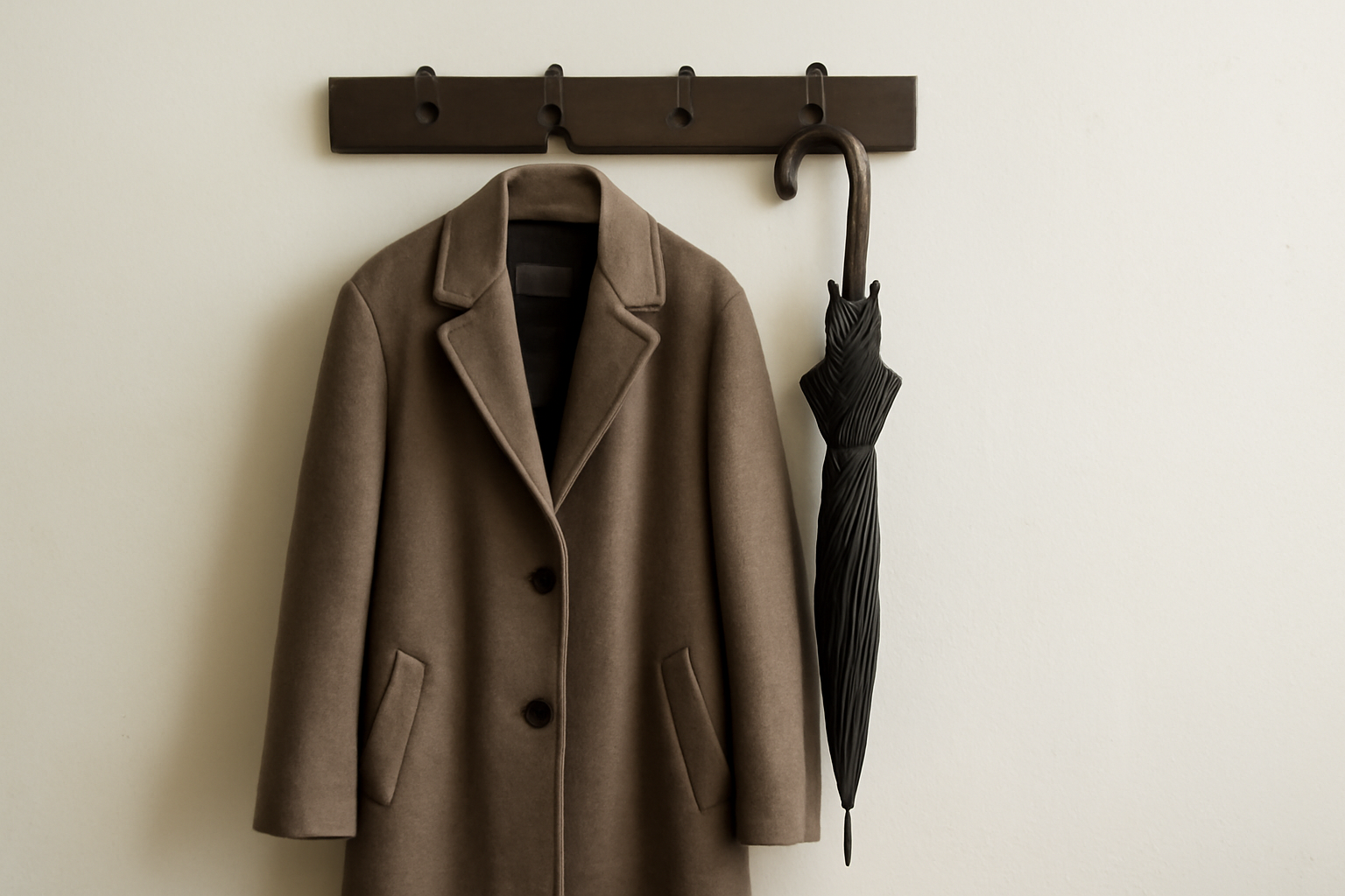 tendancemagasin-choisir-manteau-impermeable-pas-cher manteau pendu près d'un parapluie sur porte-manteau