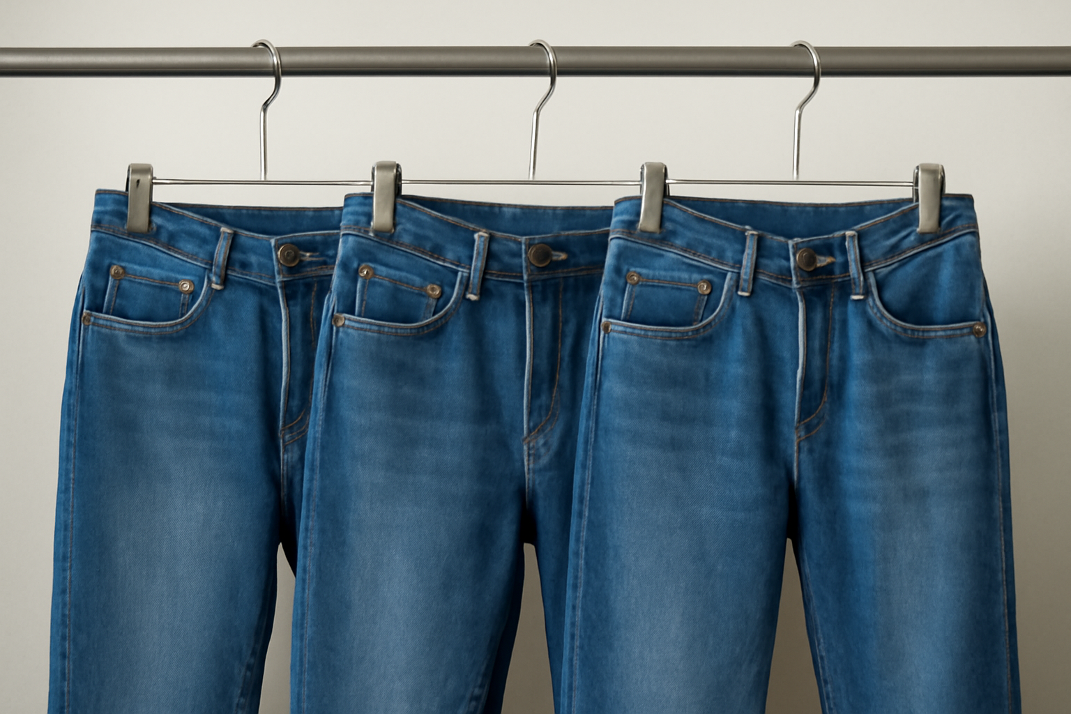 tendancemagasin-coupes-jean-silhouette-droite trois jeans suspendus à une tringle