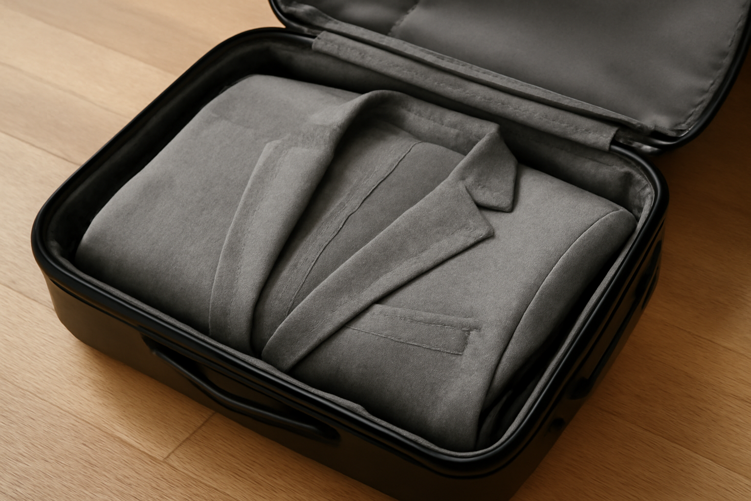 tendancemagasin-eviter-plis-blazer blazer posé roulé dans une valise