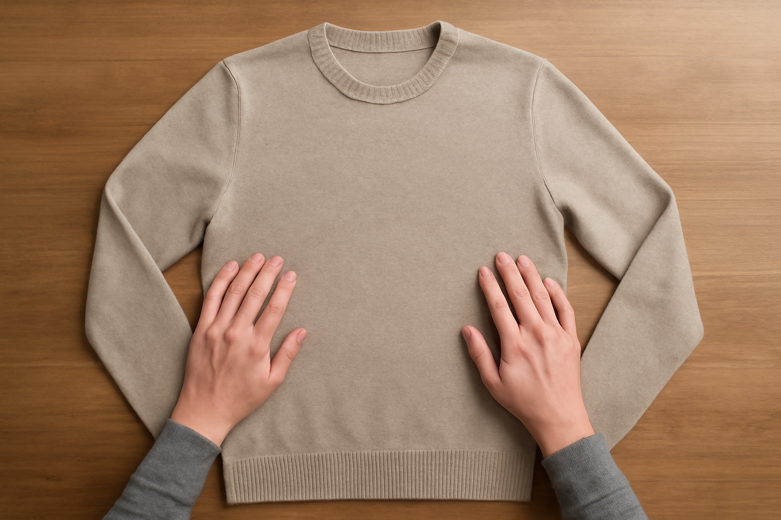 tendancemagasin-eviter-tricots-perte-forme mains posant un pull à plat sur table