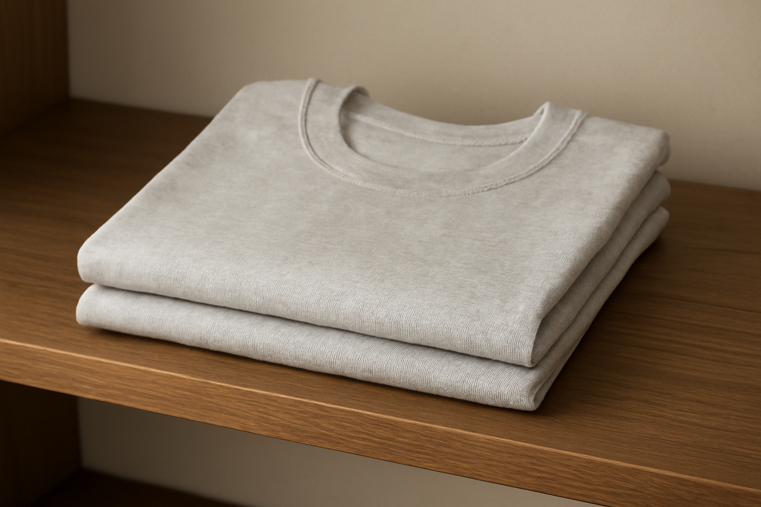 t-shirt plié soigneusement sur étagère