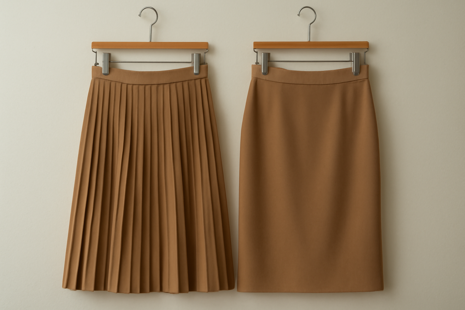 tendancemagasin-jupe-midi-ou-plissee jupe plissée et jupe droite côte à côte