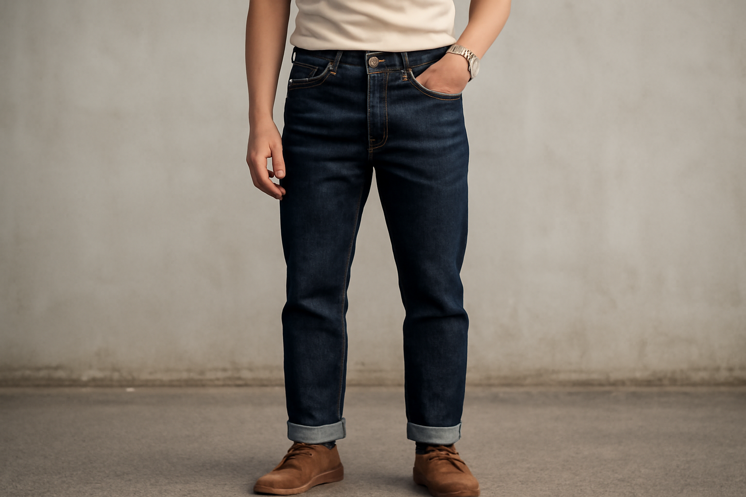 tendancemagasin-moderniser-jean-brut personne portant jean brut avec accessoires simples