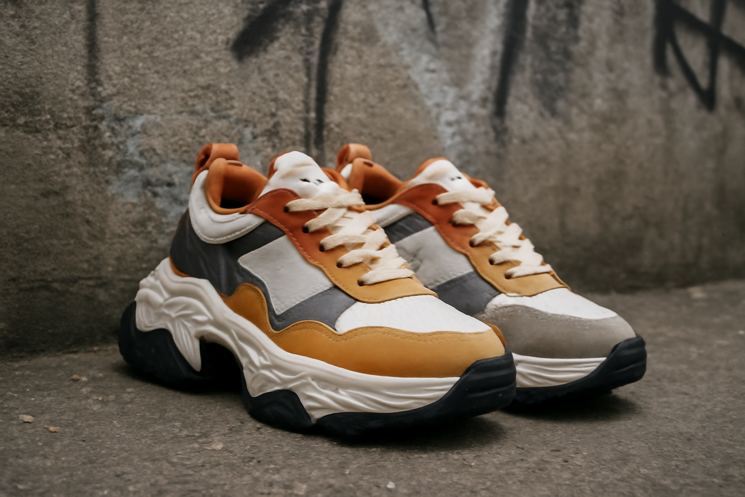 tendancemagasin-off-white-paire-statement baskets statement posées devant un mur urbain