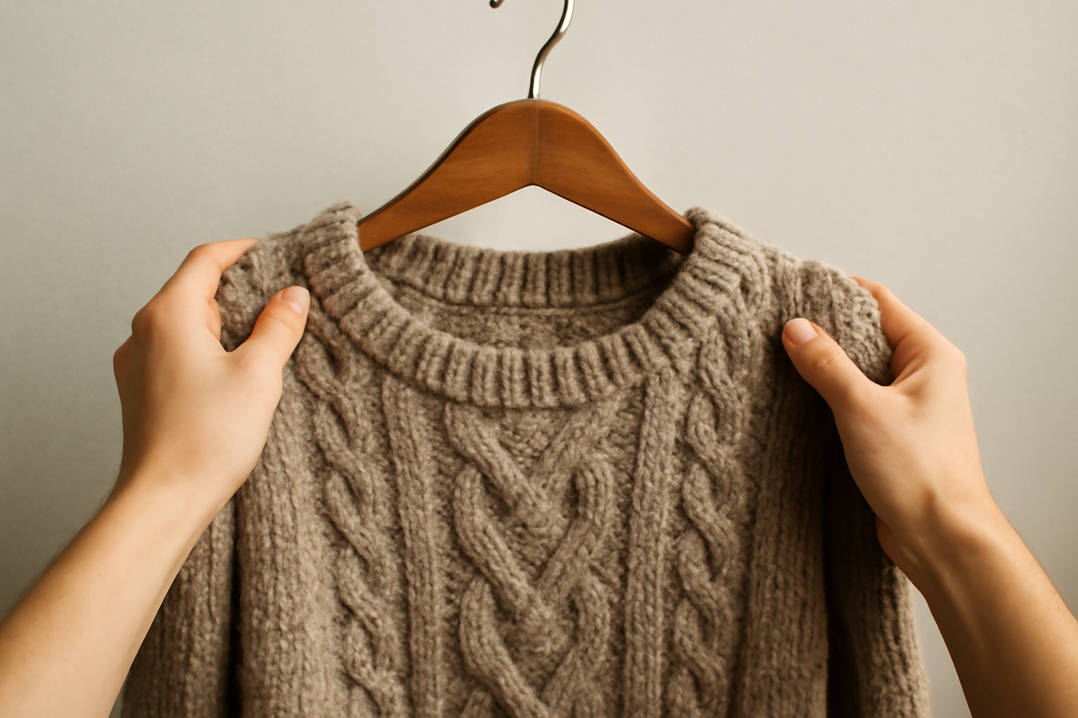 tendancemagasin-pull-jours-frais mains tenant pull épais sur cintre