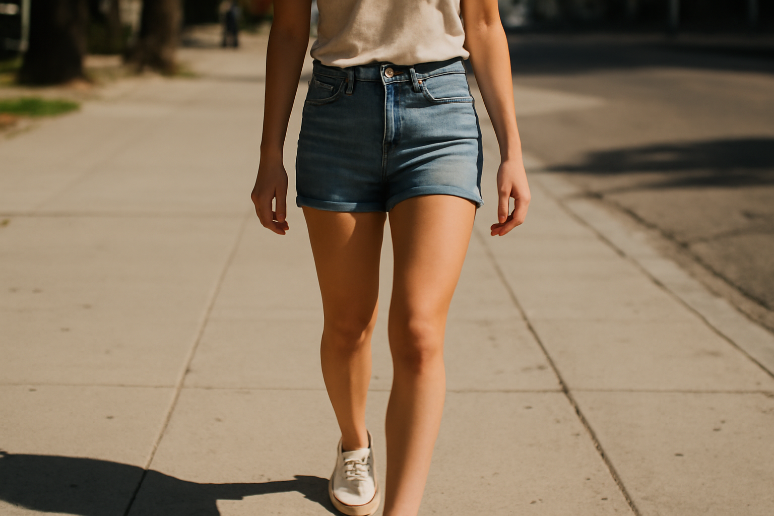 tendancemagasin-short-jean-estival personne en short en jean marchant sur trottoir