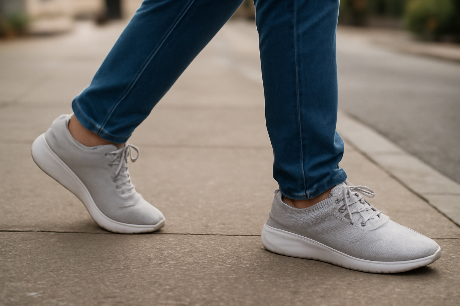 tendancemagasin-skechers-baskets-marche personne marchant en baskets sur trottoir