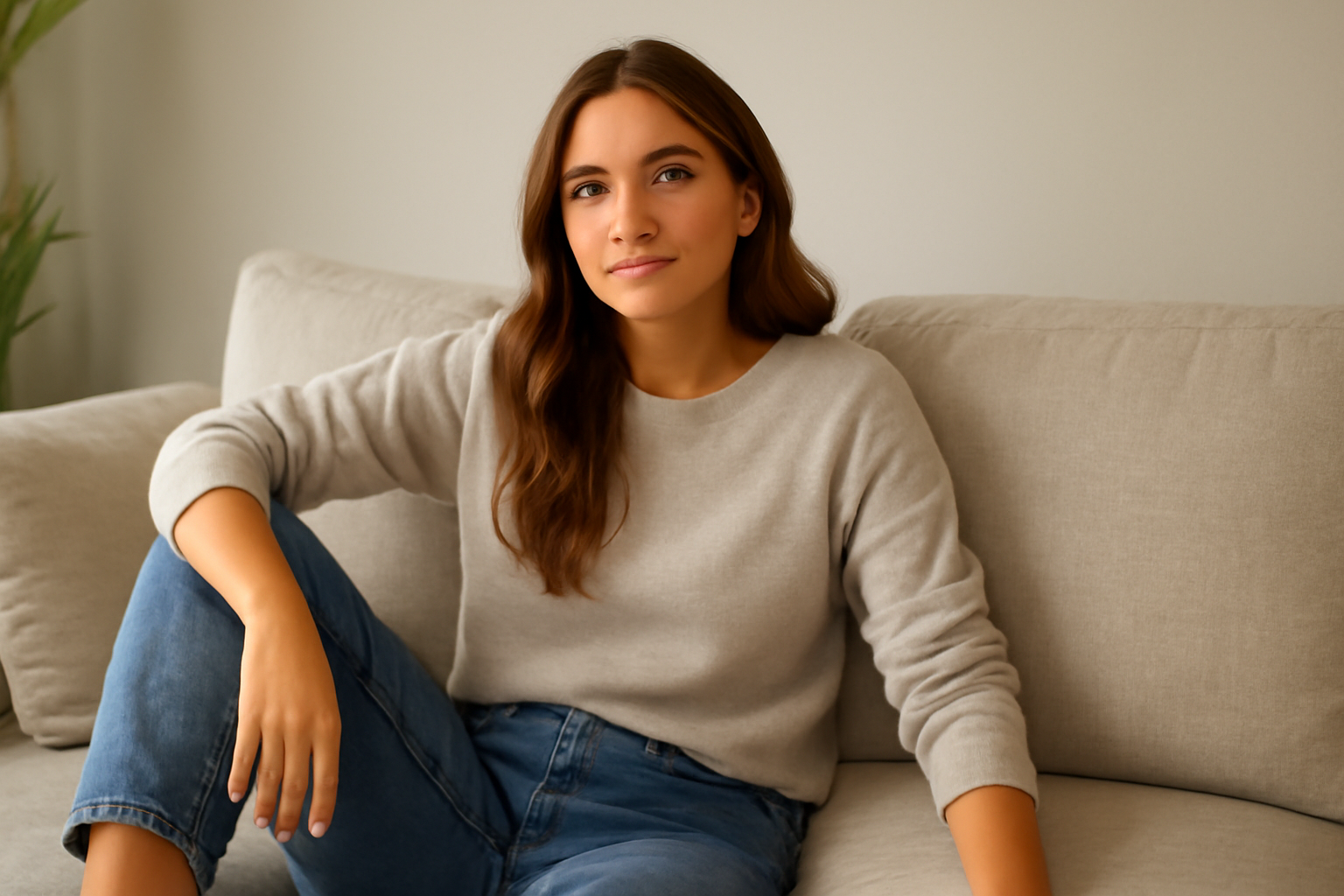 tendancemagasin-tenue-dimanche-cocooning femme sur canapé en tenue décontractée