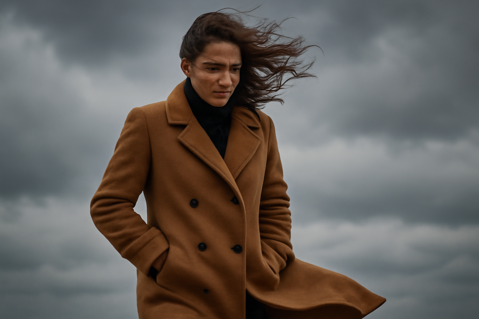 tendancemagasin-tenues-pour-temps-venteux personne marchant dans le vent avec manteau