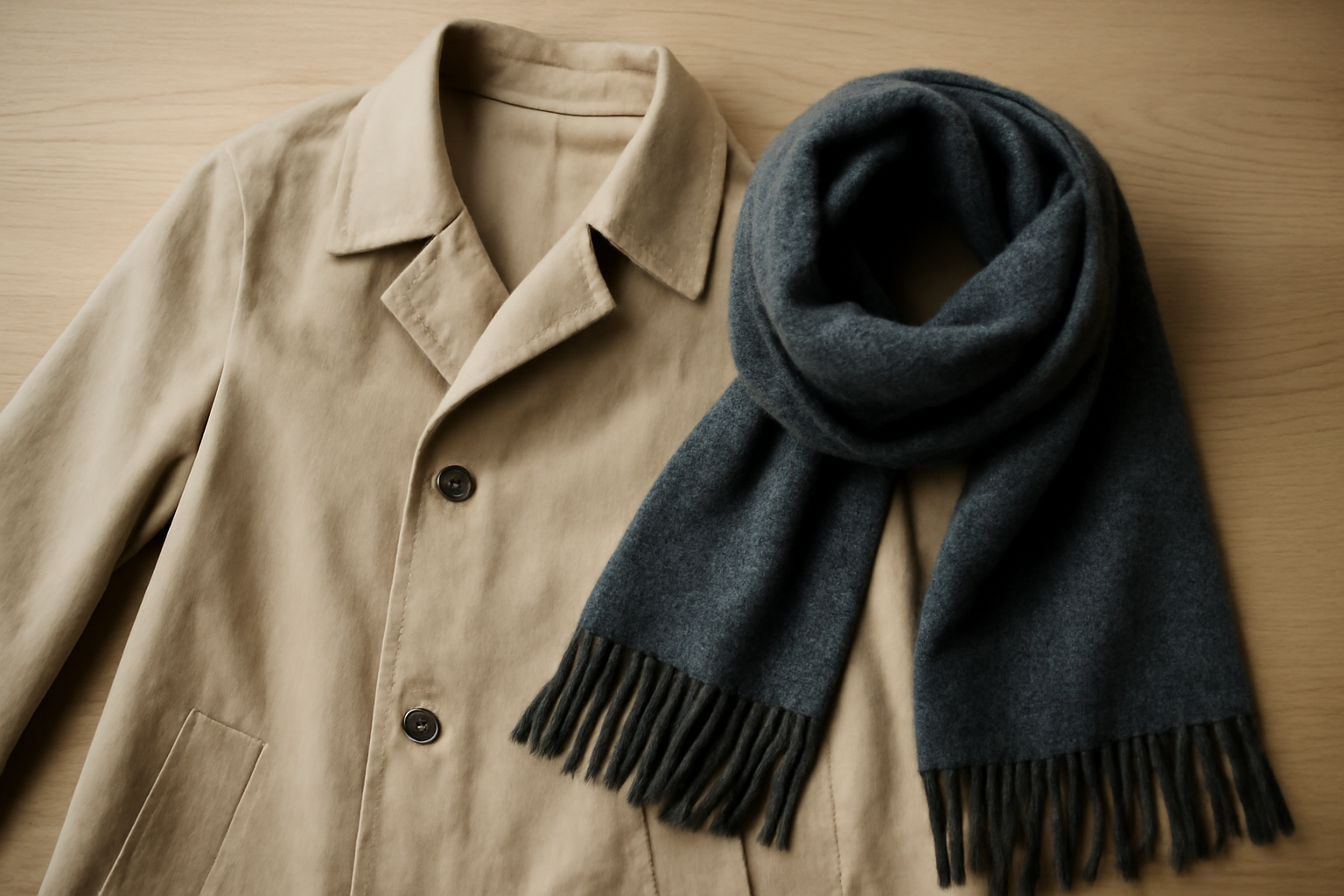 tendancemagasin-tissu-manteau-legere manteau léger posé près écharpe laine