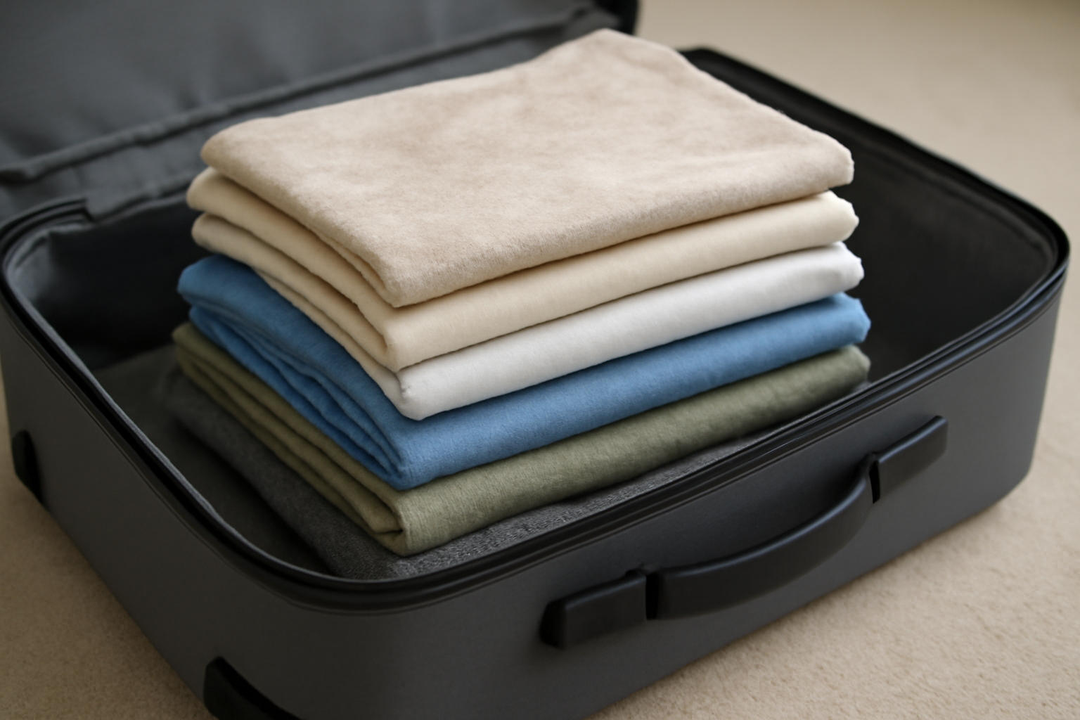 pile de vêtements peu froissés dans valise
