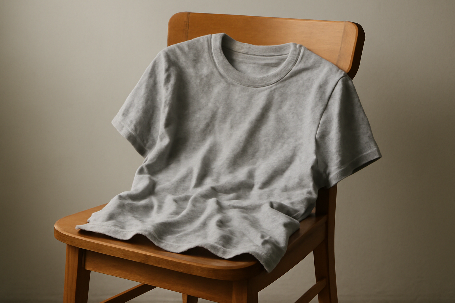 tendancemagasin-tshirt-deforme-apres-heures t-shirt posé froissé sur une chaise
