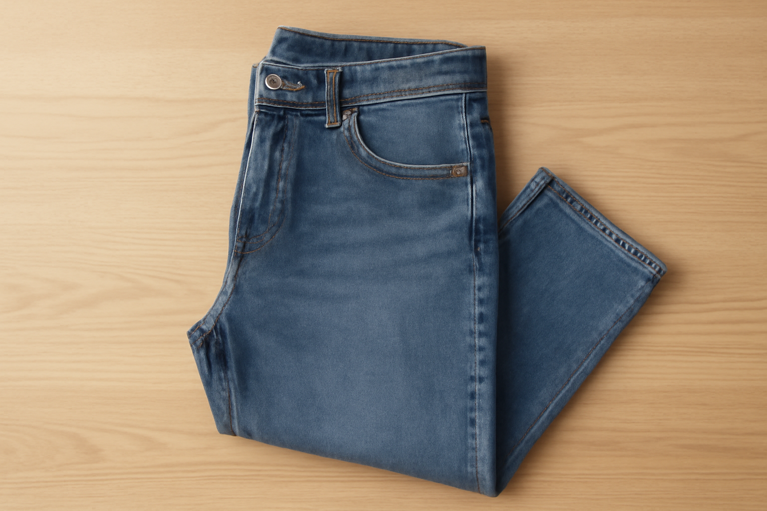 tendancemagasin-abercrombie-jeans-avis jean posé sur table en bois clair