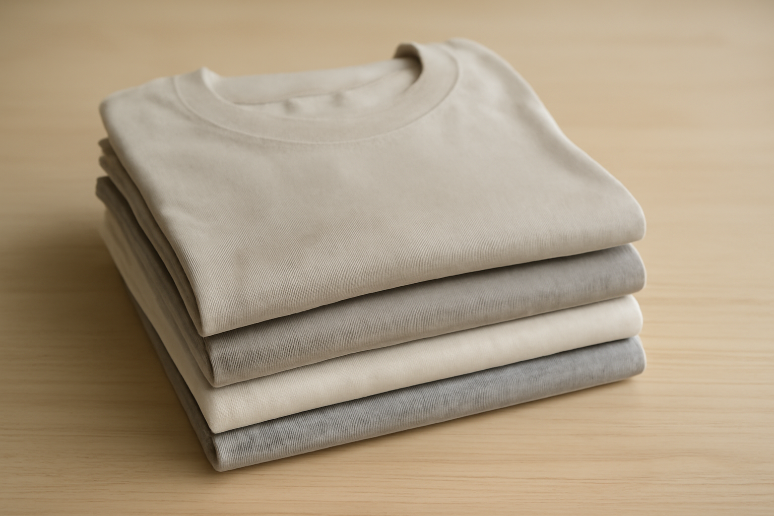 tendancemagasin-baserange-basiques-durables t-shirts empilés aux tons neutres sur table