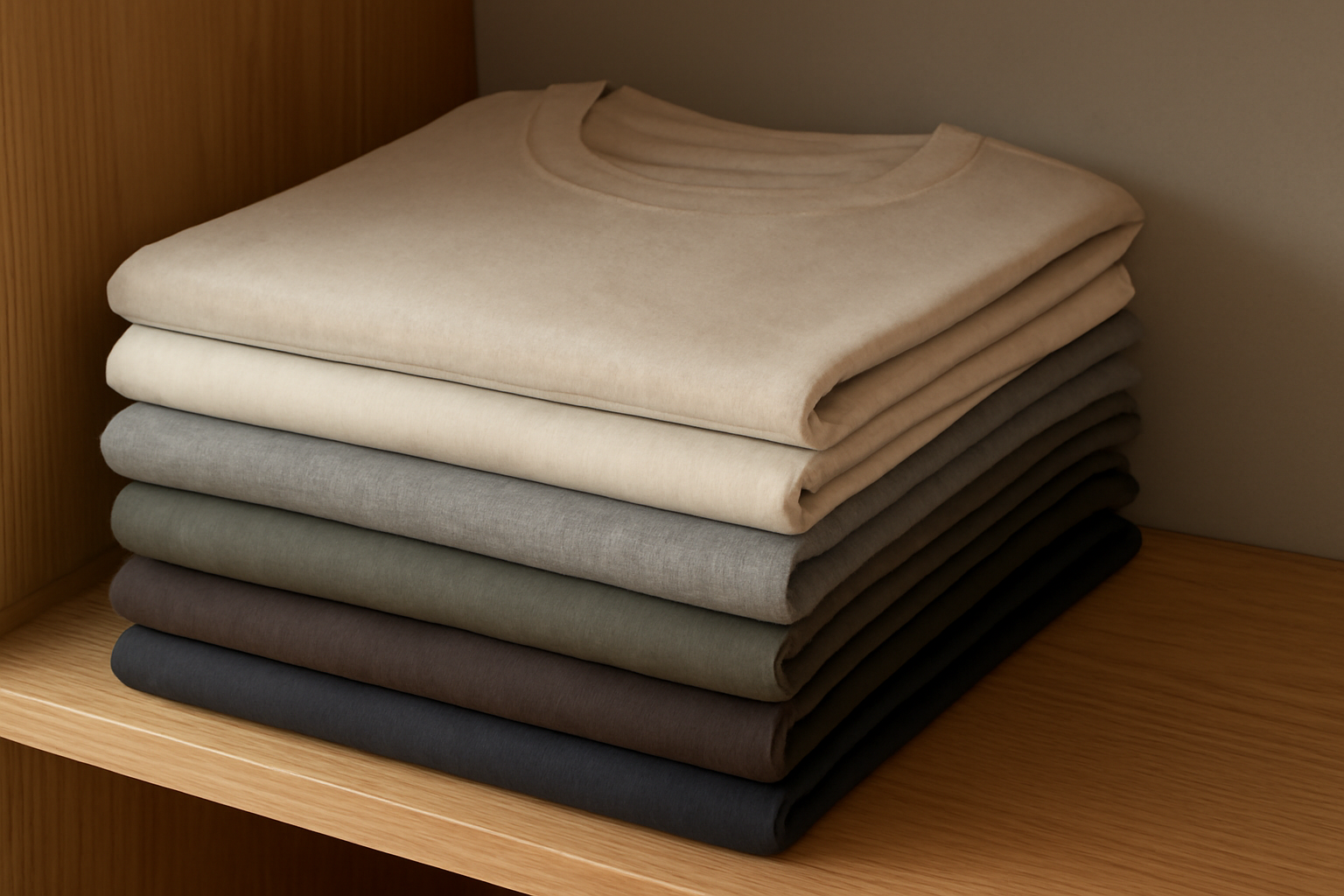 tendancemagasin-basiques-durables-petit-prix rang de t-shirts basiques plies sur etagere