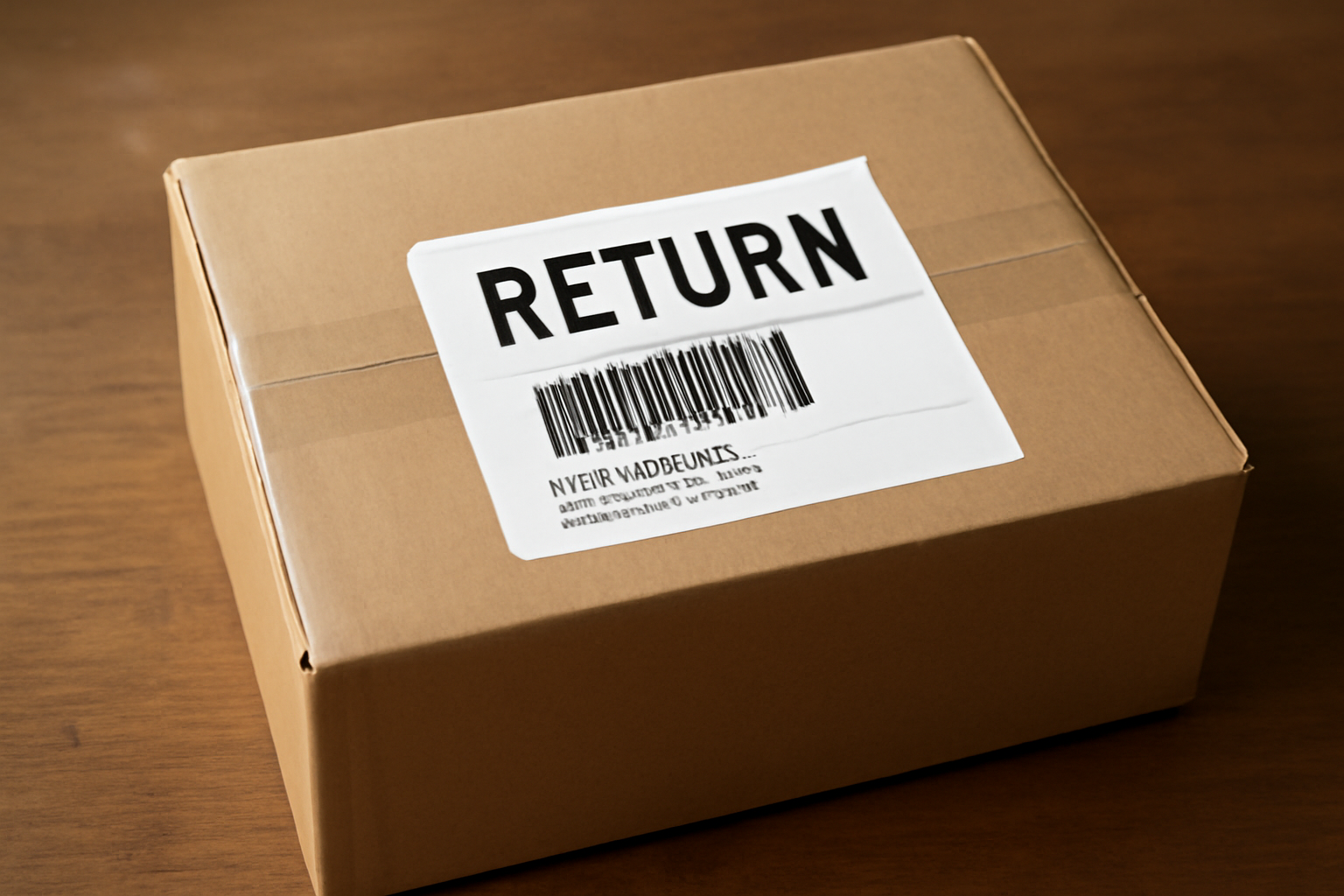 tendancemagasin-delais-retour-boutique-en-ligne colis posé sur une table avec étiquette de retour