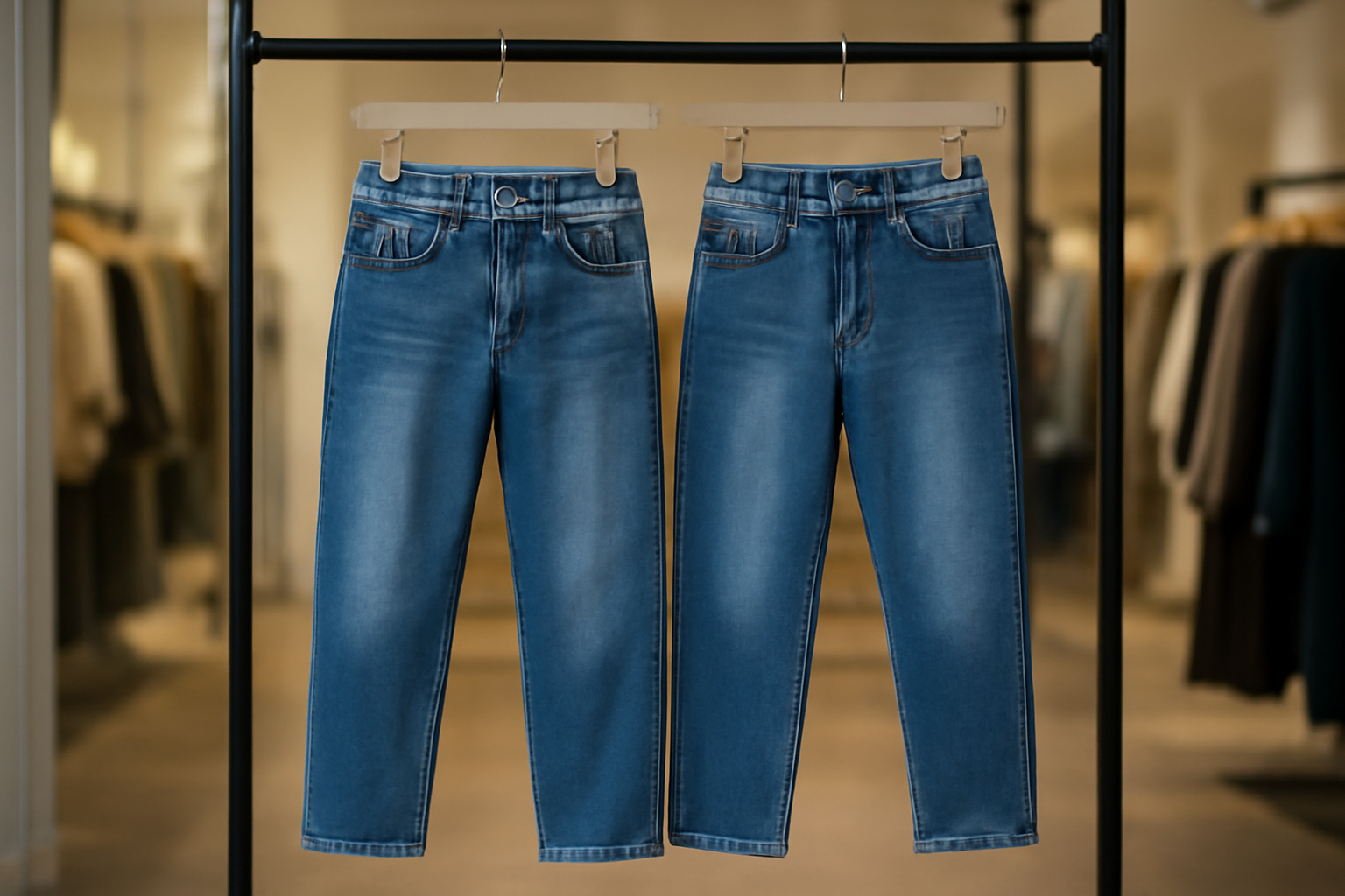 tendancemagasin-diesel-g-star-jean deux jeans suspendus sur portant en boutique