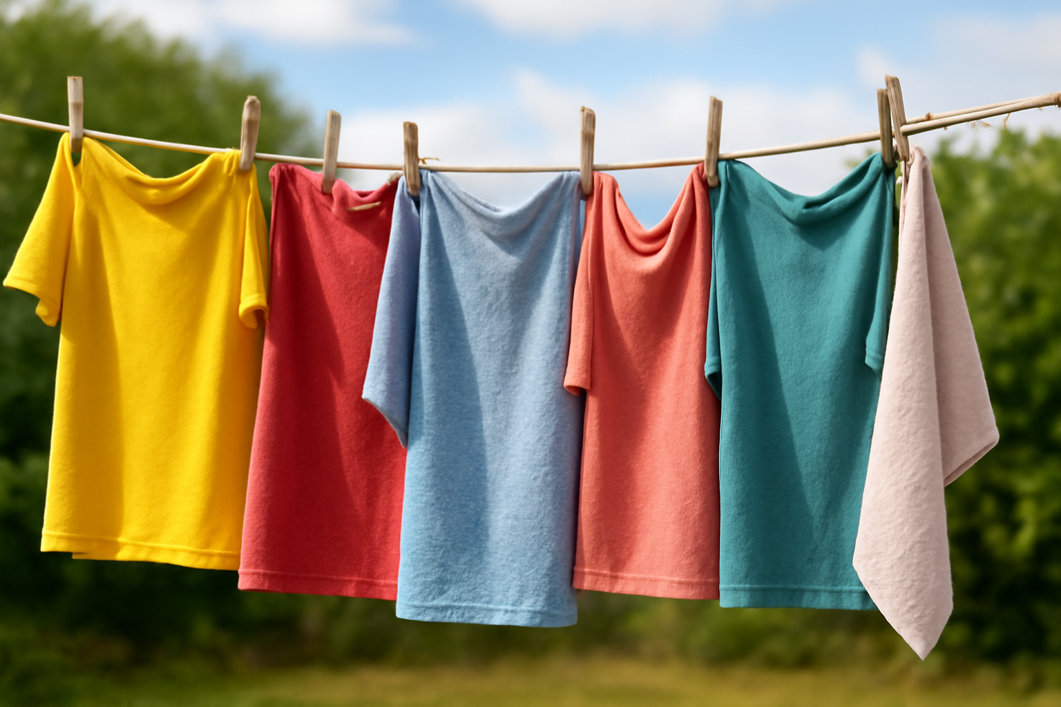 tendancemagasin-entretien-preserver-couleurs-vetement linge coloré accroché sur corde à linge