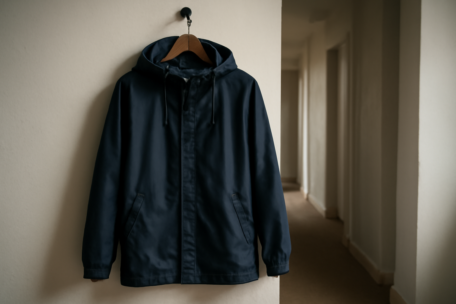 tendancemagasin-kassl-veste-impermeable veste imperméable accrochée dans un couloir